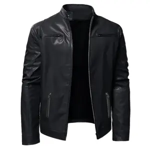 Men's Leather Biker Jacket For Spring Fall