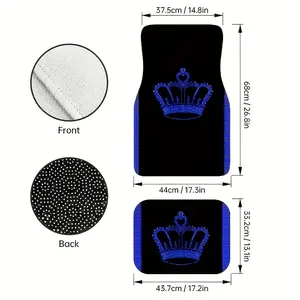 4pcs blue large crown pattern car floor mat-polyester fiber material, anti-slip lining, easy to clean, car interior assembly, suitable for front and rear seats Truck Accessories