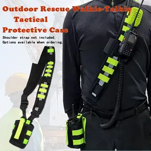 Adjustable Shoulder Strap Bag, Firefighter Walkie Talkie Tactical Visibility Reflective Hanging Belt,  Portable Radio Holder Protect Case,Rescue team shoulder strap hand-held walkie talkie communication Portable  large bag