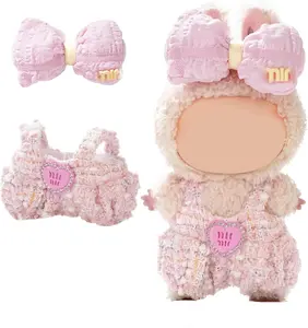 Cute Clothes for LABUBU Doll Design Outfit Blind Mystery Box Accessories Mini  Plush Toy Stuff Dress Overalls Pajamas Hoodie Pink
