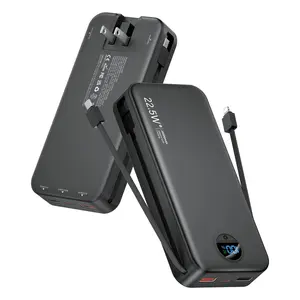 Portable Charger Power Bank, 20000mAh 22.5W USB C Fast Charging with Built-in Cables & Wall Plug, External Battery Bank with LED Display, Travel Essential Compatible with iPhone, iPad, Samsung Black