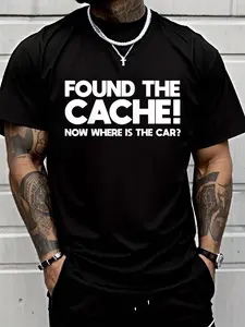 100% cotton Geocaching T Shirt Found The Cache Shirt for geocachers Men Graphic T-Shirt Cotton Print short Sleeve Casual Top, Summer Tee Mens Tops