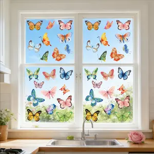 Watercolor Butterfly Glass Stickers, Romantic Spring Breeze, Reusable PVC Electrostatic Stickers, Home Decoration & Beautification