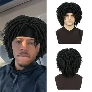 Men’s Synthetic Dreadlock Wig with 6-in Headband – Braided Twists, Curly Tips, Adjustable Breathable Cap, Natural Appearance for Daily Wear