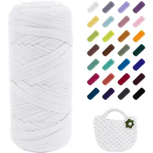T-Shirt Yarn, 200g/196ft Elastic Fabric Cloth Knitting T Shirt Yarn, Cream White Thick Crochet Fabric Ribbon for Crocheting Bags/Baskets/Rugs, Home Decor, DIY Crafts