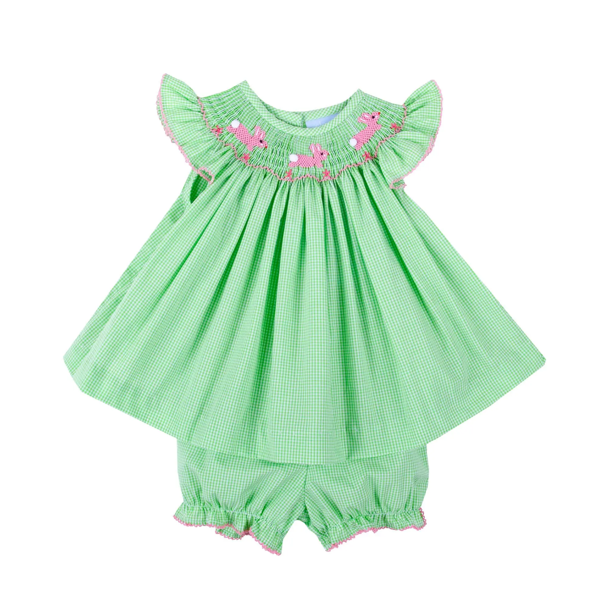 Hop To It Green Bunny Smocked Bloomer Set - Girls Easter 2Pc Outfit