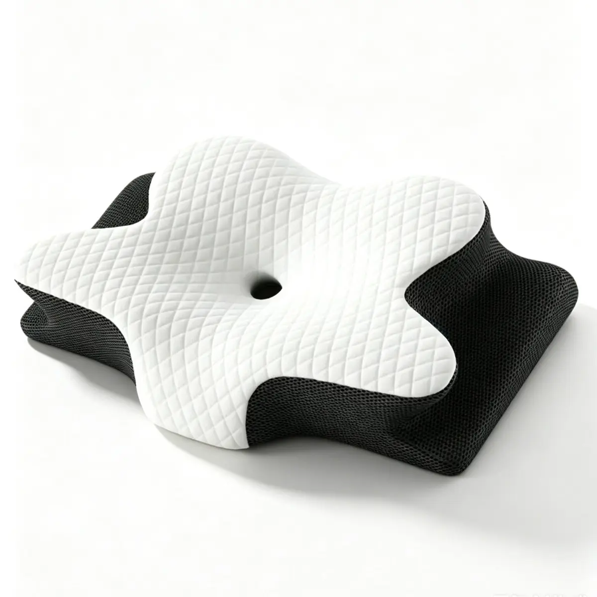 Butterfly Contoured Orthopedic Neck Pillow, Ergonomic Cervical Support Memory Foam Sleep Pillow with Detachable Pillowcase, Odorless Ultra-Elastic Core, Black & Gray, Great Home Essential & Valentine’s Day Gift