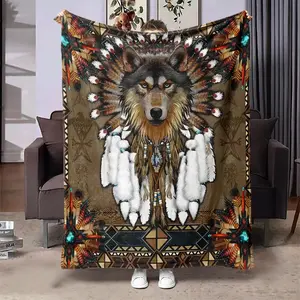 Wolf Pattern Flannel Blanket, 1 Count Soft Warm Throw Blanket, Air-Conditioned Room Blanket, Warm Nap Blanket For Home Office Travel Camping