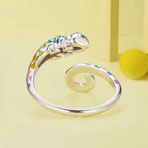 925 Silver One Chameleon Open Ring Design Jewelry Using Synthetic Zirconium, Holiday Party Gifts Mother Girlfriend Friends Valentine's Day Gift