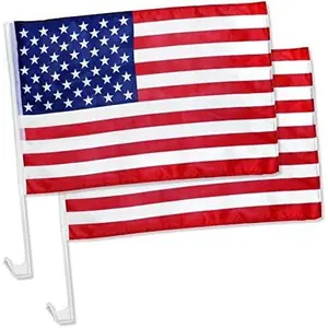 Pack of 2 US American Car Flag with Window Clip 17" x 12"