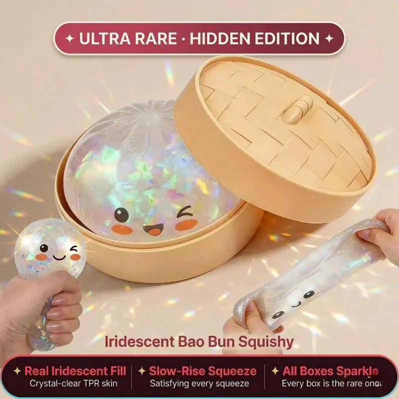 Mystery Dumpling Squishy Stress Ball, Jumbo Rainbow Mystery Squishy Bun Sensory Toys for Anxiety Relief Fidget, Soft Squeeze Toys for Adults & Kids with Food Steamer Stretchy Desk Toys Classroom Prizes & Party Favors