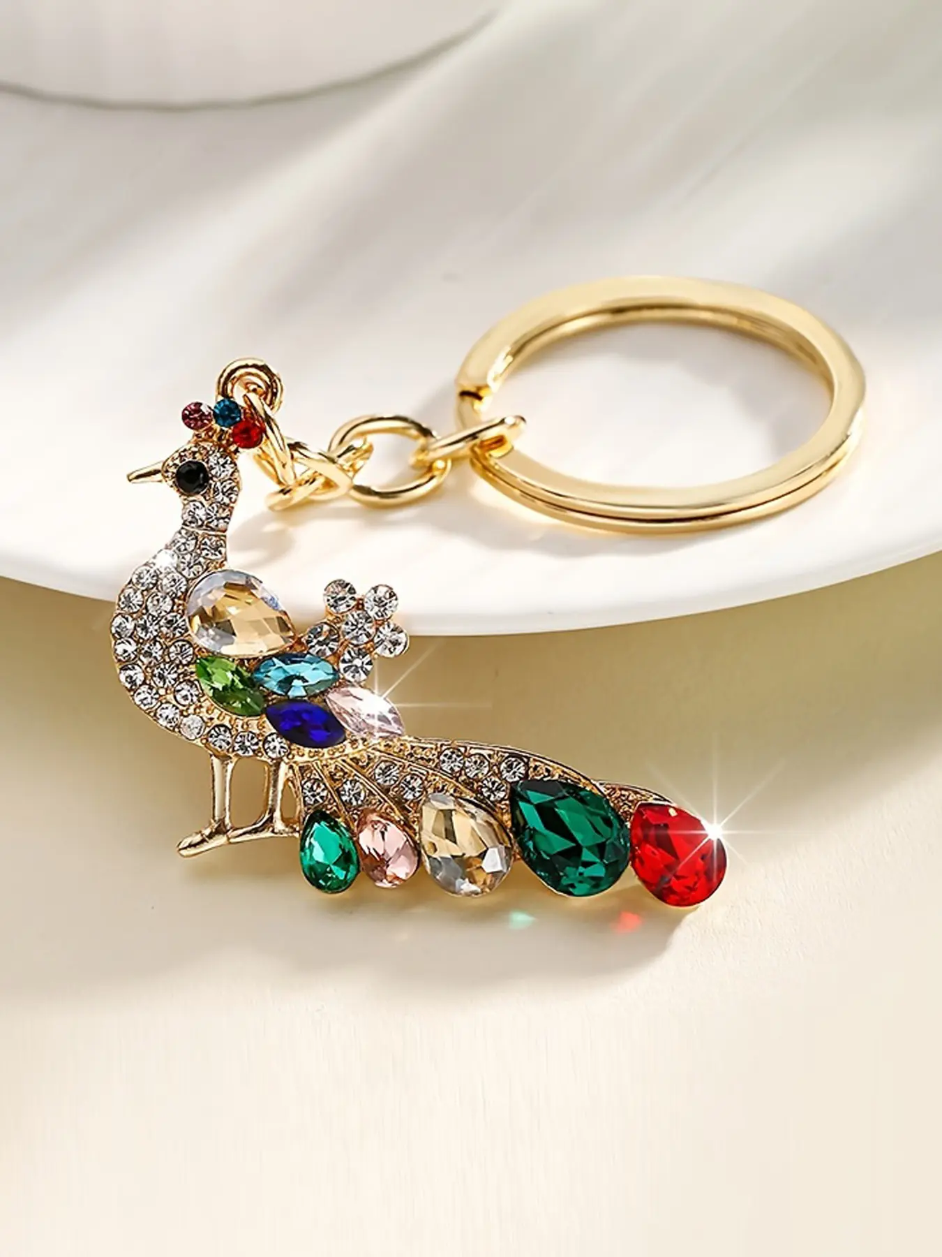 1pc Elegant Korean-Style Peacock Keychain, Alloy with Rhinestone and Glass Inlay, Luxury Fashion Accessory for Women, Single Individual Key Ring with Round Ring Clasp, Ideal for Birthday Gifts and Decorative Purposes