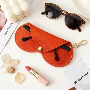 Cute Hanging PU Leather Sunglasses Case, Portable Travel Eyewear Holder, Pressure Resistant Glasses Bag for Students and Schools, Portable Sunglasses Organizer, Sunglasses Holder Clip