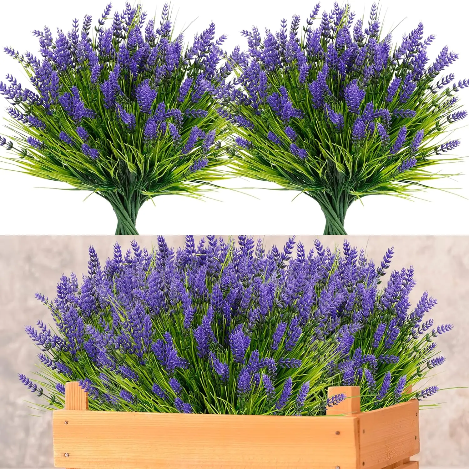 【Clearance Sale | Limited Quantities Available】AnYa 12 Bundles UV-Resistant Decorative Plastic Artificial Lavender Flowers with Grass, Large Heads, for Outdoor-Indoor Hanging Planters, Window Boxes, Floral Decor