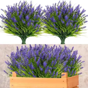 AnYa  12 Bundles Artificial Flowers Outdoor, Faux Lavender Flowers with Grass UV Resistant Artificial Plants for Outdoor Outside Hanging Planter Window Box Garden Patio Front Porch Decor