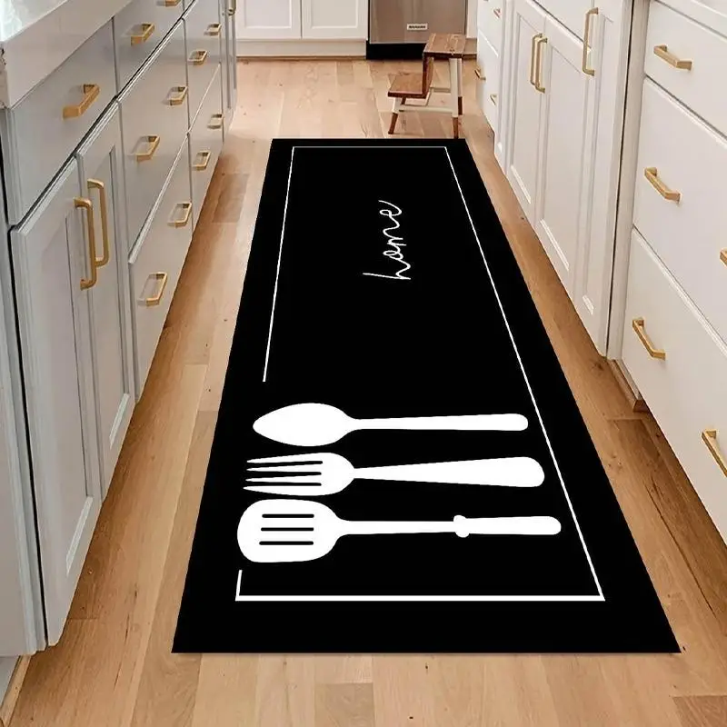 kitchen Ware Knife & Fork Pattern Indoor Carpet, 1 Count Rectangle Home Decorative Mat, Kitchen Anti-slip Simple Rug For Kitchen Home Decor