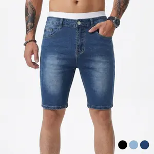 Men's Mid Waist Slim Fit Washed Denim Knee Length Shorts Stretch Fabric Polyester Blend Raw Wash Athletic Multi Size Breathable Comfortable Durable Streetwear Summer Daily Wear Multiple Color Options outdoorfun