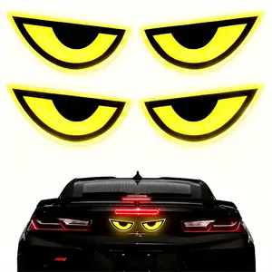 2 Pair Reflective Stickers, Warning Safety Reflective Sticker, Mailbox Reflectors, Motorcycle Decals, Motorcycle Stickers, for Clothing, Helmet, Bike, Car Devil Eye (Yellow)