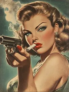 Retro Smoking Girl with Gun Decorative Painting/Canvas Art， Suitable for Living Room， Bedroom， Office， Bar， Cafe， Studio， Apartment Decoration and Wall Art. Qisvanset