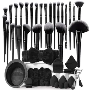 44PCS Makeup Tools Set:26PCS Makeup Brush Set+6PCS Makeup Sponges+3PCS Triangle Powder Puffs+3PCS Mini Air Cushion Powder Puffs+1pc Eyelash Curler+1pc Hairband+2PCS Hand Bowl Strap+2PCS Makeup Brush Cleaning Tools