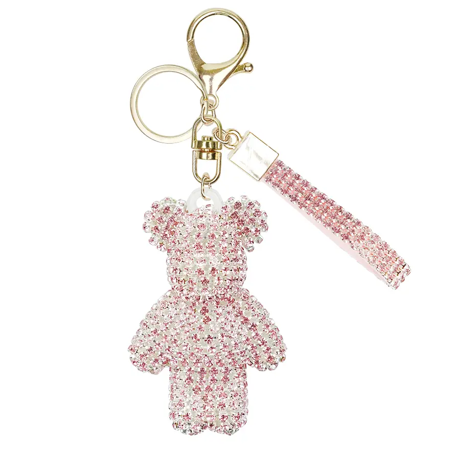 Fashion Hand-Set Rhinestone Doll Keychain - Pink, White, Black Car Interior Decoration Accessories, Bag Charms, Hand-Set Rhinestones