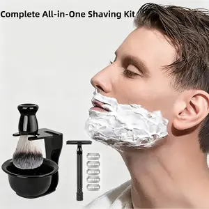 Men's luxury five piece shaving brush set, with acrylic holder and razor blade storage box, foam bowl and soft brush - perfect Father's Day gift, beard care set, men's care, beauty care