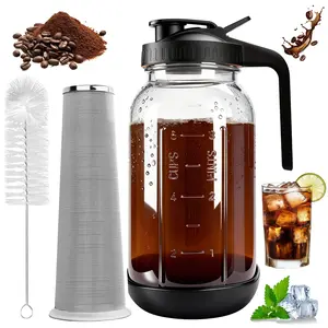 64oz Cold Brew Coffee Maker – Mason Jar with Pour Spout Lid, Refillable Stainless Steel Filter, Non-Slip Silicone Sleeve, Glass Carafe for Home Baristas & Coffee Lovers
