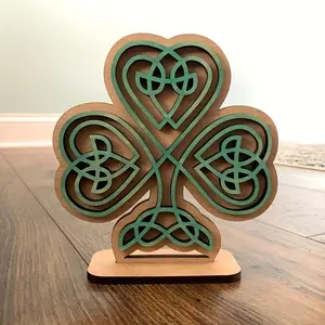 DIYDECTK 1pc Classic Wooden St. Patrick'S Day Clover Sign - Tabletop Celtic Knot Decor, Multipurpose Holiday Decoration, No Electricity Needed, Ideal for Home Display