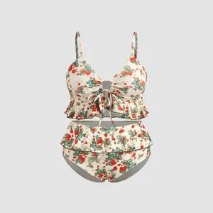 Cider Shaping V-neck Strawberry Graphic Bracelet Full Coverage Bikini Swimsuit Curve & Plus
