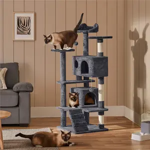 【All  Size】Yaheetech 54″ Cat Tree Tower Condo Furniture Scratch Post for Kittens Pet House Play Cat Tower w/ 2 Condos & 2 Dangling Balls & 3 Scratching Posts Multilevel Indoor Cat Tree Tower for Kittens & Small/Medium Cats