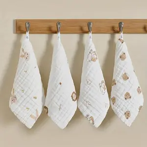 5Pcs Soft Absorbent Baby Towels 9.84x9.84 Inch, Cute Cartoon Multi-Purpose Newborn Washcloths Bibs Bath Towels, Lightweight Quick-Drying Portable, Ideal Halloween Gift