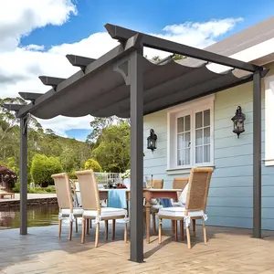 AECOJOY Gazebo for Patio Retractable Pergola with Adjustable Sun Shade Canopy, Wall-Mounted Design, UPF 70++ UV Protection, 140 Square Feet Coverage