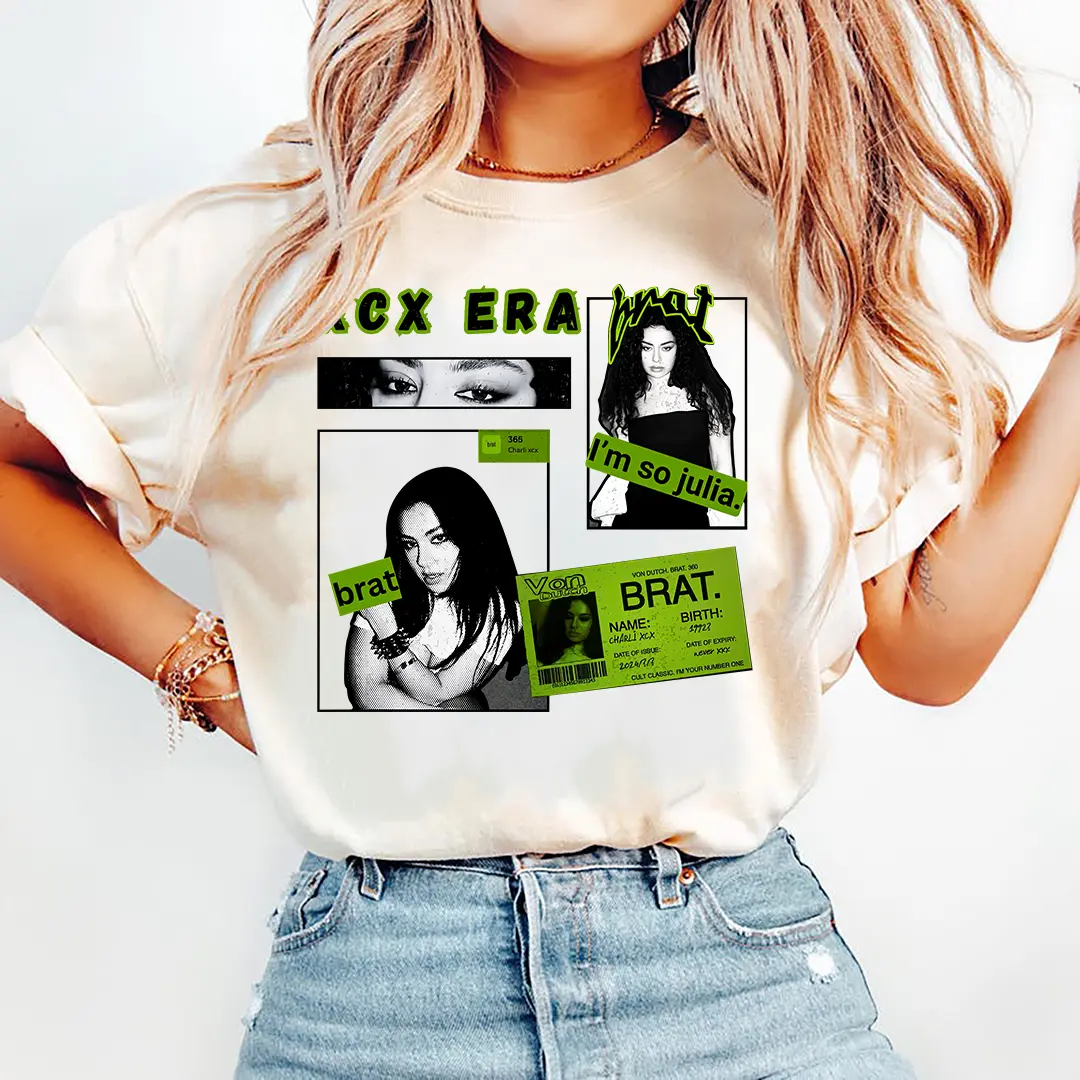 Brat Summer Charli Tee, Vintage Y2K Pop Graphic Shirt, Oversized Fan Merch Crewneck