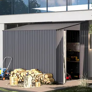Lean to Outdoor Storage Shed, 6' x 8' Metal Wall Side Storage Sheds,Garden Storage Cabinet for Backayrd, Patio and Outdoor Use shed Lockable Vertical Modern Furniture