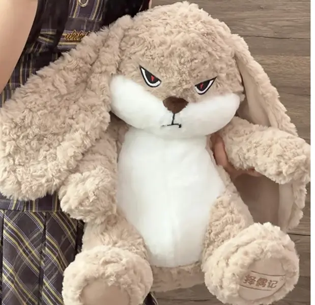 Handmade Crochet Angry Bunny Plush Doll - Knitted Amigurumi Stuffed Grumpy Long Ear Rabbit Toy for Kids & Room Decor Gift