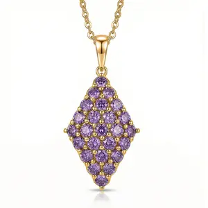 Amethyst Color Cubic ZirconiaPendant in 18K Yellow Gold Plated with ION Plated Yellow Gold Stainless Steel Necklace 20 Inches