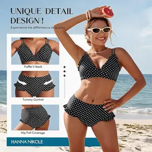 【S-XL】Hanna Nikole Women High Waisted Bikini Sets Ruffle, 2 Piece Bathing Suit Tummy Control, Sexy Retro Swimsuits Beachwear #DealsForYouDays #SummerWins #thememorialdays