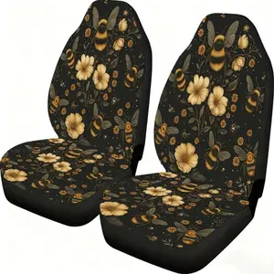 Two-piece golden bee and flower car seat covers, suitable for the front seats, with a high backrest design. Made of high-quality material, suitable for sedans, SUVs and trucks. Women's car accessories, Car Seat Cushion.