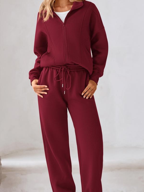 BTFBM Women's Fleece 2-Piece Set - Long Sleeve Zip Up Sweatshirt and Sweatpants for Fall and Winter Casual Matching Outfits - Overalls, Womenswear