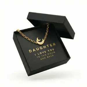 Gold Moon Bracelet for Daughter - "I Love You" Gift - Hypoallergenic Stainless Steel Crescent Charm Jewelry
