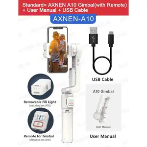 A10 Smartphone Handheld Gimbal Selfie Tripod with Fill Light Extend Rod, Phone Video Record Stabilizer for Iphone Android