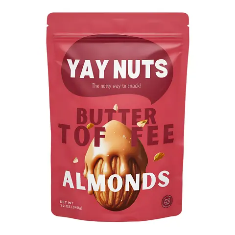 Yay Nuts Organic Buttery Caramelized Toffee Almonds - 12 oz High-Quality Resealable Pouch, Salty Savory Bites, No Additives, Mouth-Watering Crunch, Great Value for All Ages, Crisp Nut Snacks (Suitable for Sensitive Teeth)