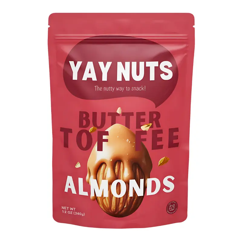Yay Nuts Organic Buttery Caramelized Toffee Almonds - 12 oz High-Quality Resealable Pouch, Salty Savory Bites, No Additives, Mouth-Watering Crunch, Great Value for All Ages, Crisp Nut Snacks (Suitable for Sensitive Teeth)