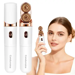Conduroma Travel-Friendly Dual-Head Hair Remover for Women – Portable USB Rechargeable Facial & Body Shaver with LED Light and Replacement Heads, Smooth, Gentle & Pain-Free Hair Removal