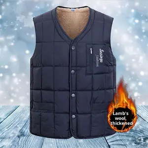 Men's Fleece-Lined Thickened Vest Winter Warm Sleeveless Coat with Many Pockets Buttoned Warm Waistcoat