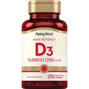 Piping Rock Vitamin D3 10000 IU | 250 Softgels | High Potency | Non-GMO, Gluten Free Supplement