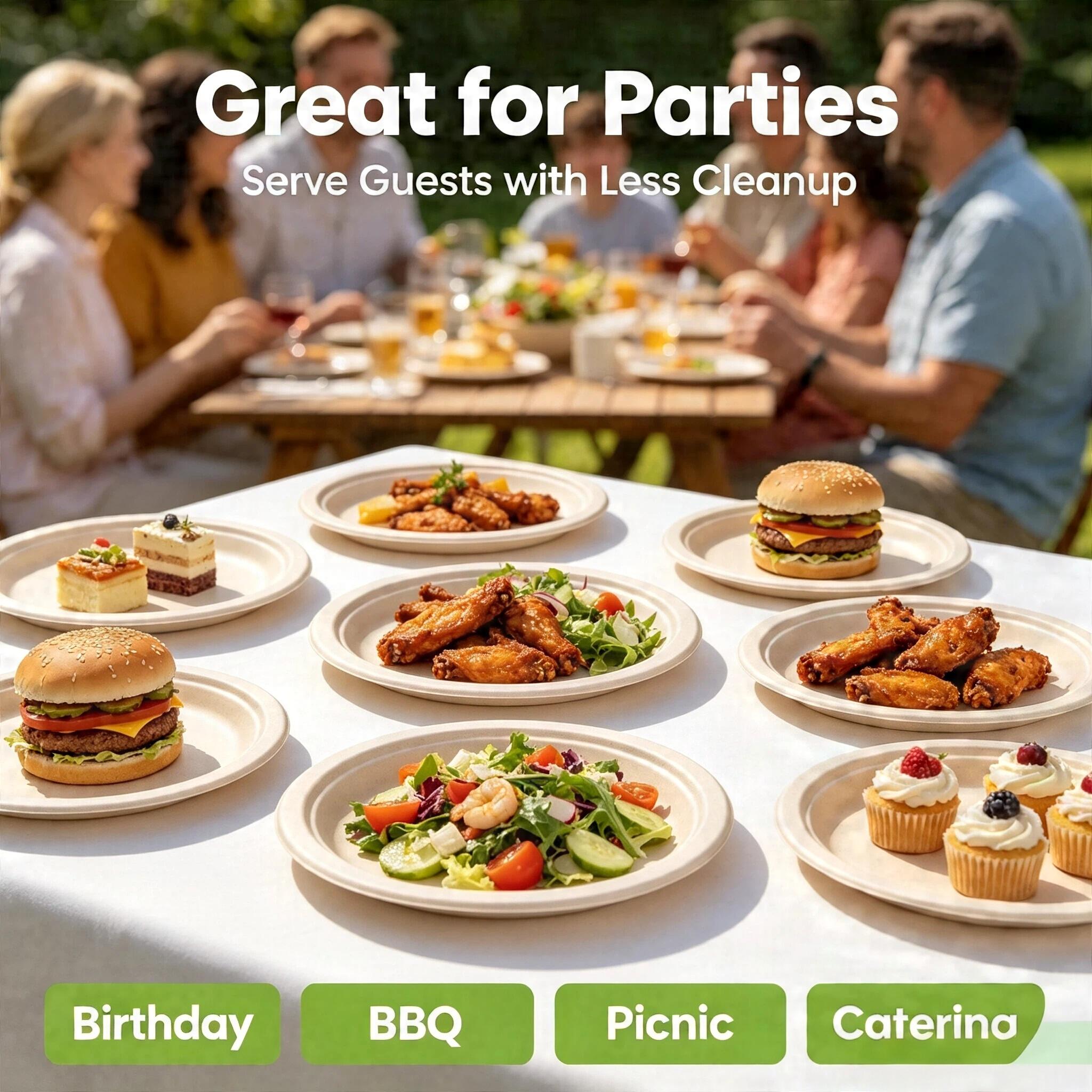 9 Inch Compostable Paper Plates 125 Pack, Disposable Sugarcane Bagasse Plates, Eco-Friendly Biodegradable Heavy Duty Plates for Party, BBQ, Picnic, Catering