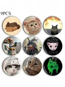 Cute Cat Brooch Clip Pin Badge, Unique Vintage Fashion Accessory, Round Plastic DIY Button, Unisex Decorative Pins for Jeans, T-Shirts, Backpacks, Hats