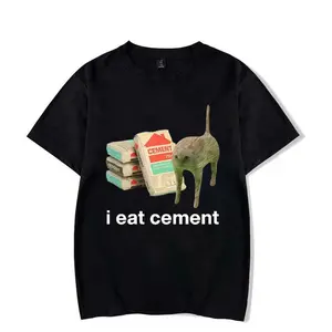 I Eat Cement Cursed Cat Funny Meme T Shirt for Men Women Fashion Casual Short Sleeve T Shirts Male Oversized T-shirt Tops