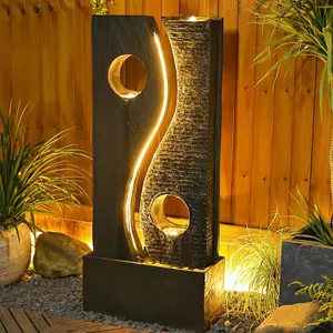 Tankana 47-inch Resin Water Fountain with LED Lights, Indoor/Outdoor Garden Waterfall, Modern Faux Rust Finish, Freestanding Design for Patio, Yard, Pool, Home Decor